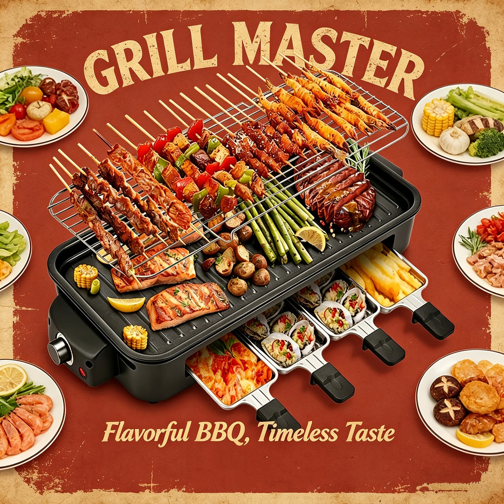 Electric Smokeless Grill Indoor BBQ Grill & Griddle with Non-Stick Removable Plate, Portable Suitable for, Dishwasher Safe, 1500W Fast, 304 Stainless Plate & Hot Pot, Gifts for Christmas, Compact for Small Spaces