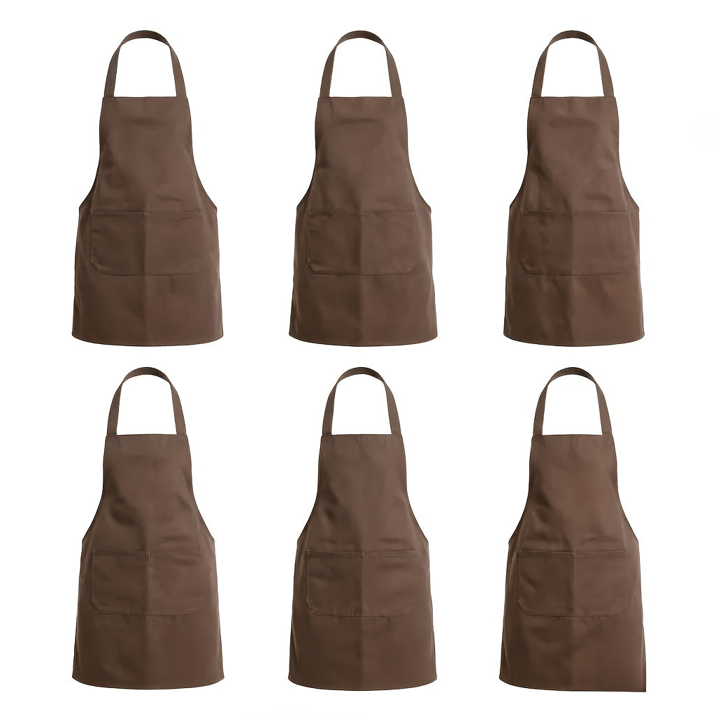 Chef Apron Set of 6, Unisex Adult Polyester Canvas Cooking Aprons with Two Front Pockets in Seven Colors for Baking, Restaurant and Craft Use