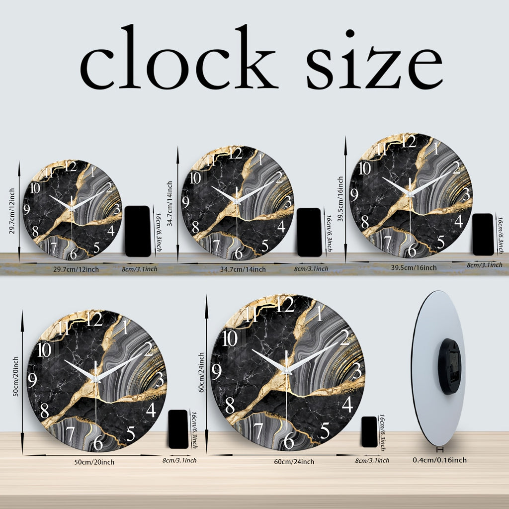 Modern Large Glass Wall Clock - Marble Texture, Silent Non-Ticking, AA Battery Powered (Batteries Not Included), for Modern Living Room, Bedroom, Kitchen, Office Wall Decor, Christmas And Housewarming Gift, Modern Living Room Decor, 12-24 Inch