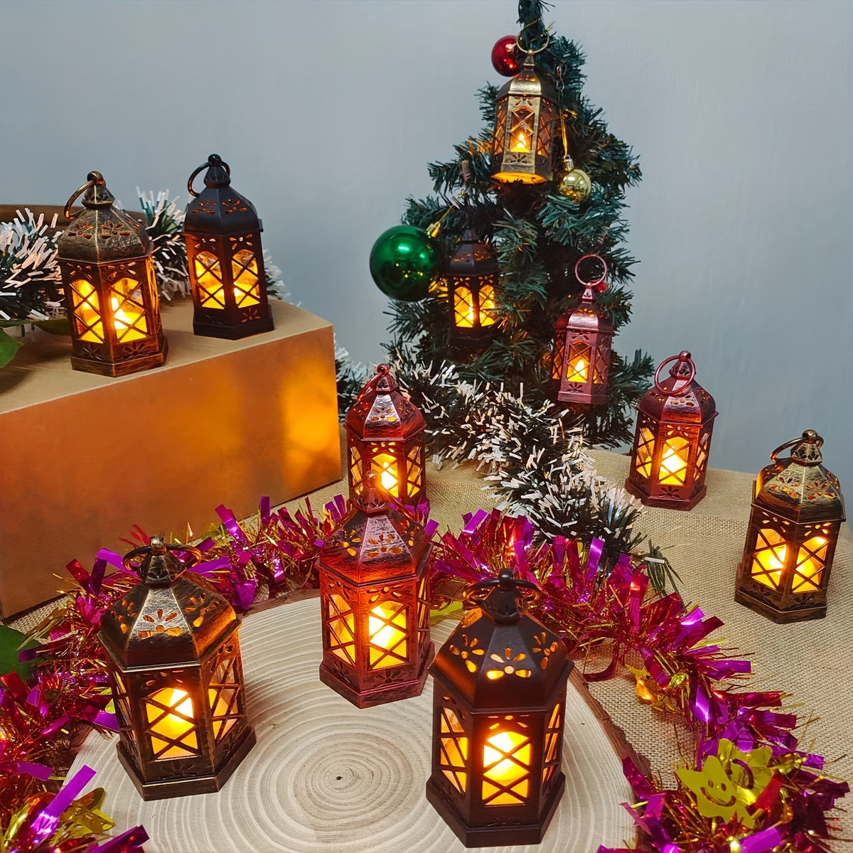 LED Lanterns Set of 12, Moroccan Style Decorative Candle Lanterns with Hanging Rings for Wedding Table Centerpieces, Christmas and Halloween Decor