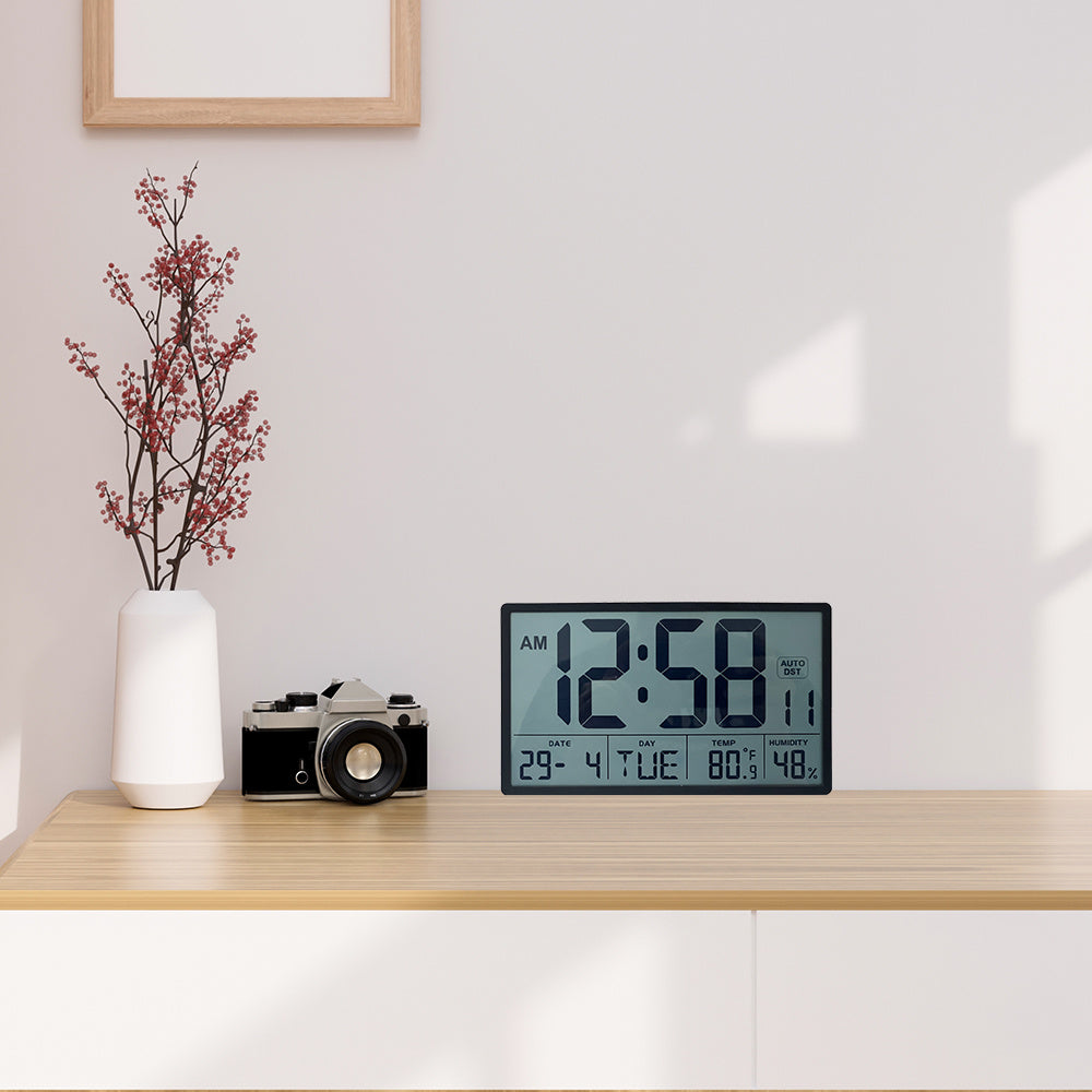 8'' Large Digital Wall Clock Battery Operated with Jumbo Numbers, Temperature And Date - Easy to Read And Set, Auto DST