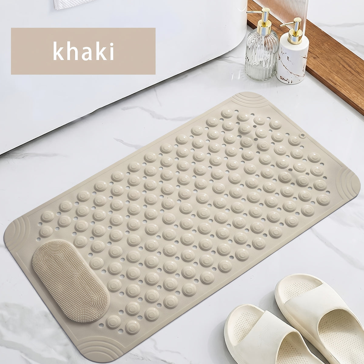 Non-Slip PVC Bath Mat with Massage Buttons - Light Blue & Multi-Color Polka Dot Pattern, Rectangular Shower and Bathroom Safety Mat, 0.35inch Thick, Durable PVC Material, Bath Accessories