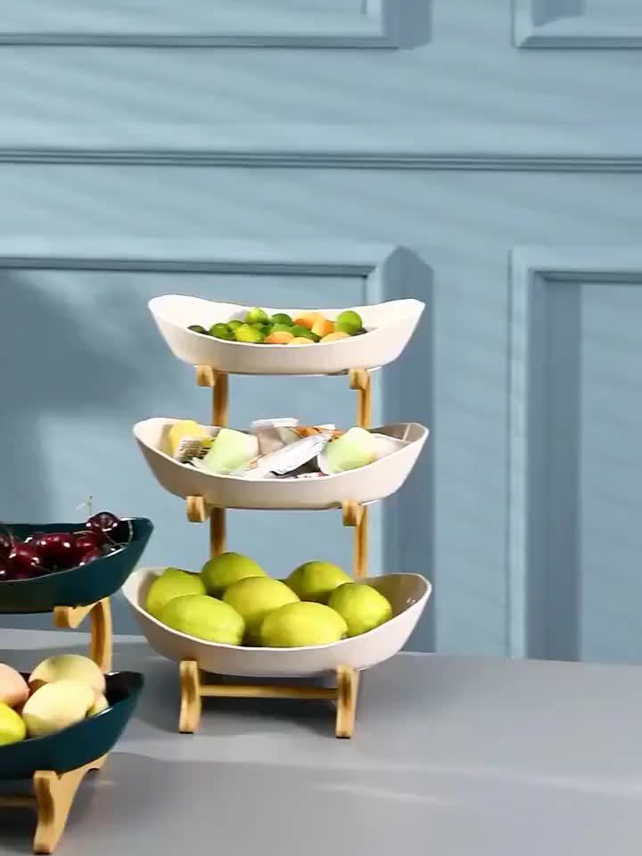 2/3-Tier Creative Plastic Fruit Plate | Elegant Wooden Design Suitable for Family Snacks And Bread Plastic Trays in The Living Room, Space-Saving Design, Easy to Assemble, Birthday Gift