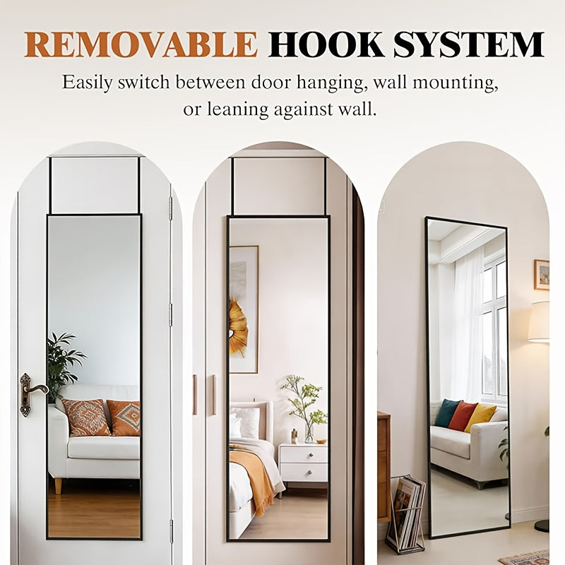 Full Length Mirror Over The Door/Wall Mounted Vertical Hanging Mirror with Lightweight Aluminum Alloy Frame 47x14, Full Body Dressing Mirror Suitable for Bedroom Living Room Entryway Install Space-Saving Vertical Mirror