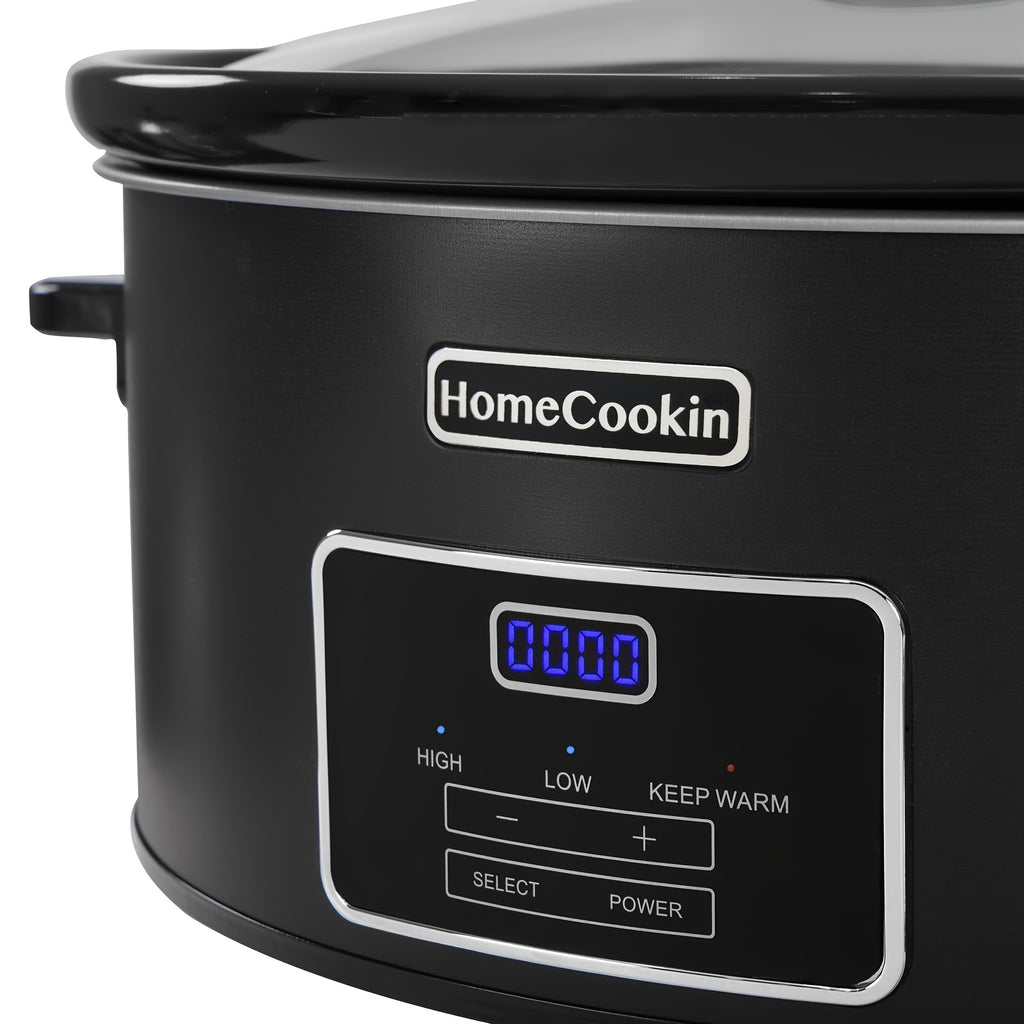 Homecookin Digital Slow Cooker with Non-Stick Ceramic Bowl - Programmable Countdown Timer & Keep Warm Function, Perfect for Family Meals, Soups, Stews, Holiday Cooking, House Party
