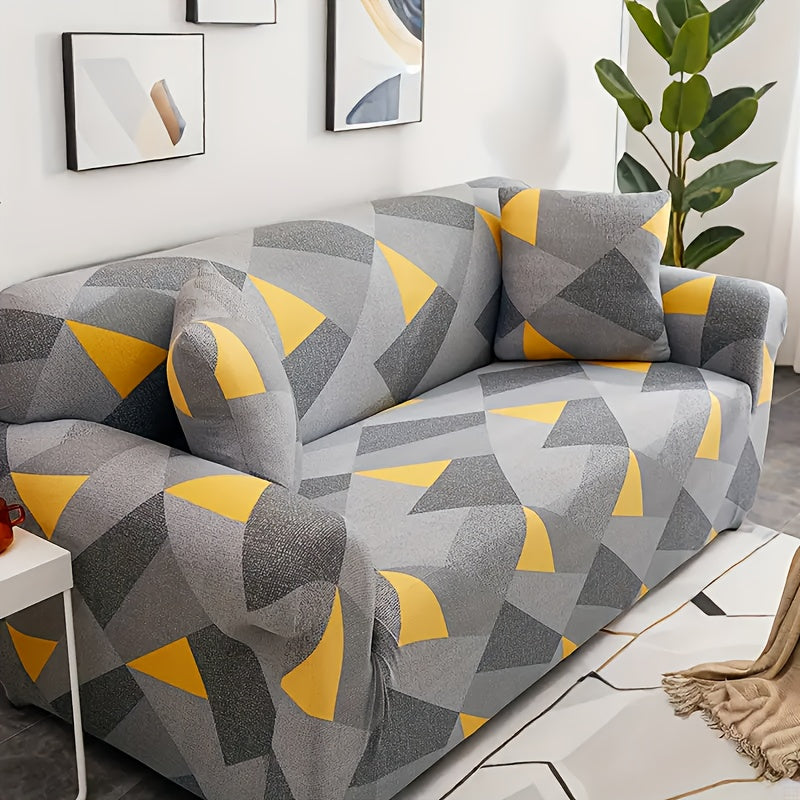 Modern Stretch Full-Size Sofa Cover - High-Stretch Polyester Blend, Non-Slip & Machine Washable, Digital Print Telescopic Fit for 1-4 Seater Sofas, Home & Office Dual-Use, Contemporary Style, Furniture Protector, Floral Pattern, Snug Elastic, Furniture Sl