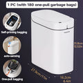 Touchless Bathroom Trash Can with Drawstring Bags, Slim White Motion Sensor Waste Bin with Pull-Out Bag Design for Kitchen, Bedroom and Dorm