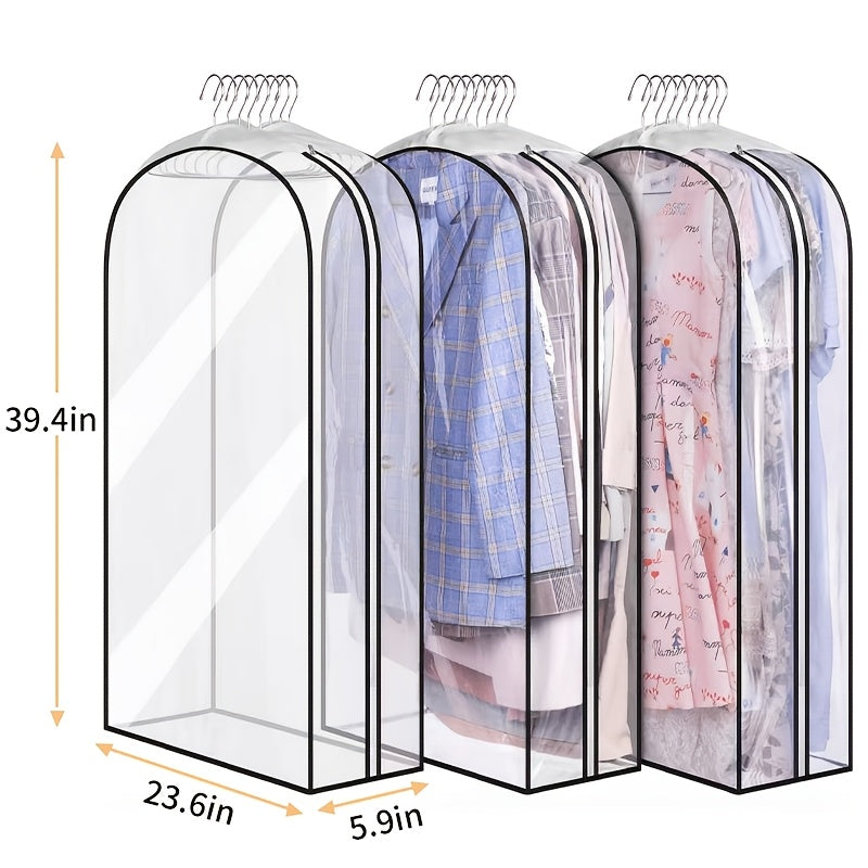 3pcs, 30-50inch Extended Transparent Clothes Storage Bag, High Quality And Very Durable, Used for Valuables Storage, for Wardrobe Storage, Suit Bagging, Hanging Clothes Storage Bag, for Shirts, Coats, to Ensure That The Clothes Are Neat And Clean