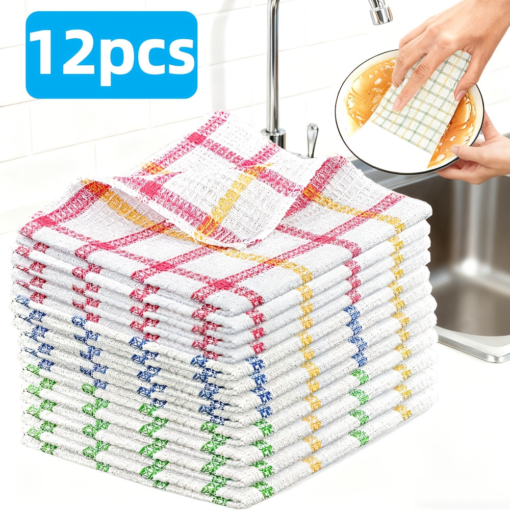 12pcs Kitchen Dishcloths - Soft Absorbent Dishcloths, Square Household Cleaning Cloth Set, Reusable And Durable Kitchen Wipes, Quick Drying Scouring Cloth, Practical Car Cleaning Cloth Set, Home Festival Wedding Decoration