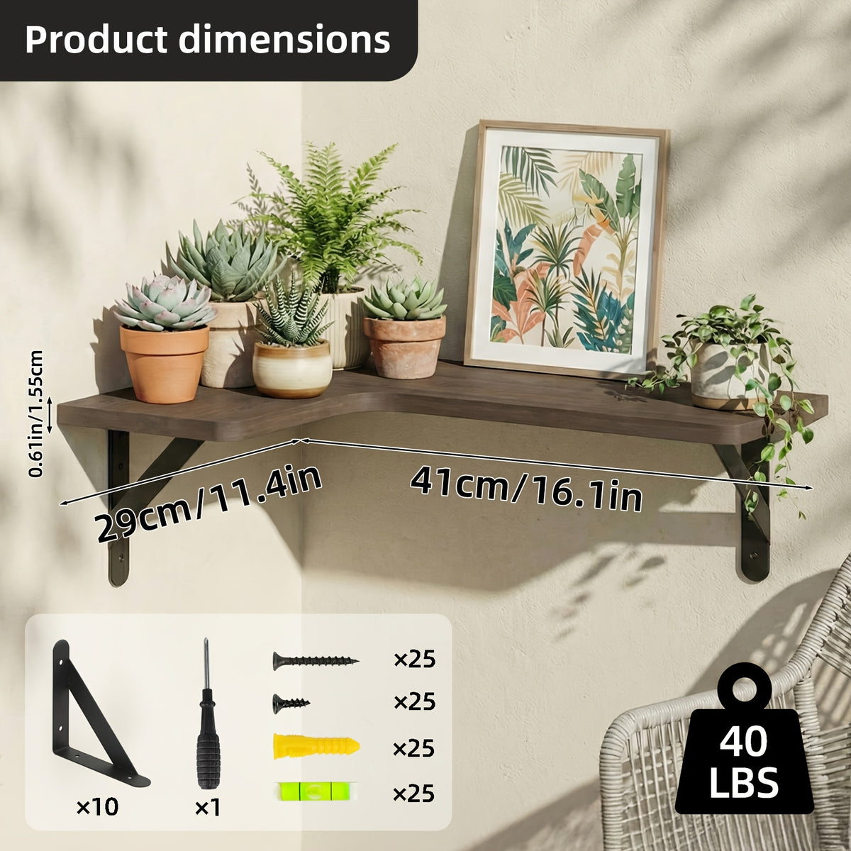 4/5pcs Corner Shelves For Outdoor Plant, Floating Corner Shelf, Rustic Wood Wall Mounted Corner Shelf, Gift For Plant Lovers, For Bathroom, Kitchen, Bedroom, Home Decor, Laundry Room, Living Room