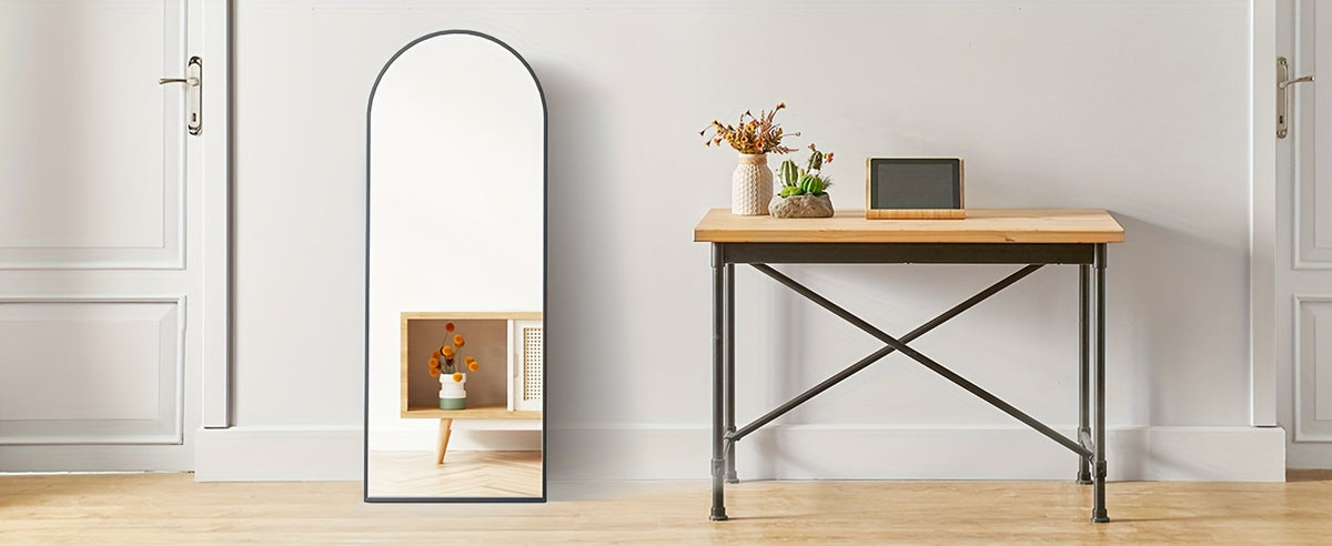 Arched Full Length Mirror, Full Body Free Standing Leaning Mirror Hanging Mounted Mirror Modern Simple Tall Home Decor for Living Room Bedroom Cloakroom