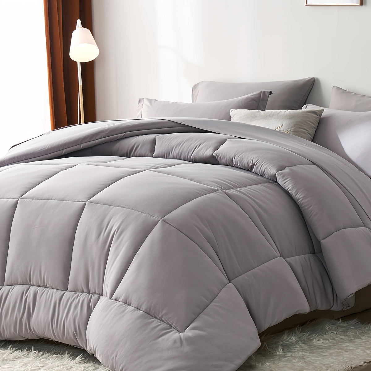5/7pcs Luxurious Checkered Comforter Sets Queen-Breathable Comforter-Ultra-Soft Fluffy Fiber Filling, Warmth For All Seasons-Bed In A Bag With Comforter, Flat Sheet, Fitted Sheet, Pillowcases, And Pillowshams, Thick Comforter Set, Family Gift Set