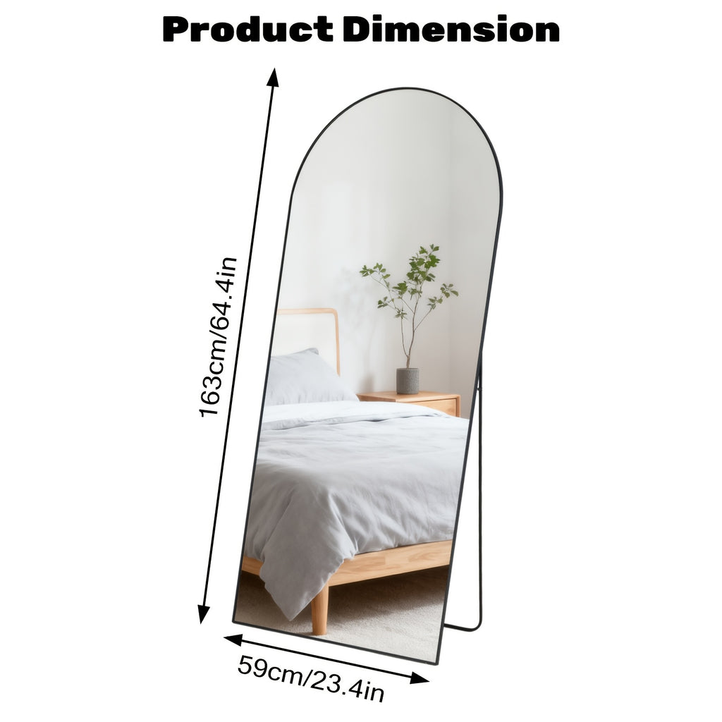 Full Length Dressing Mirror with Stand and Hanging Hardware, Arched or Rectangular Steel Alloy Frame in Black or Gold for Bedroom and Entryway