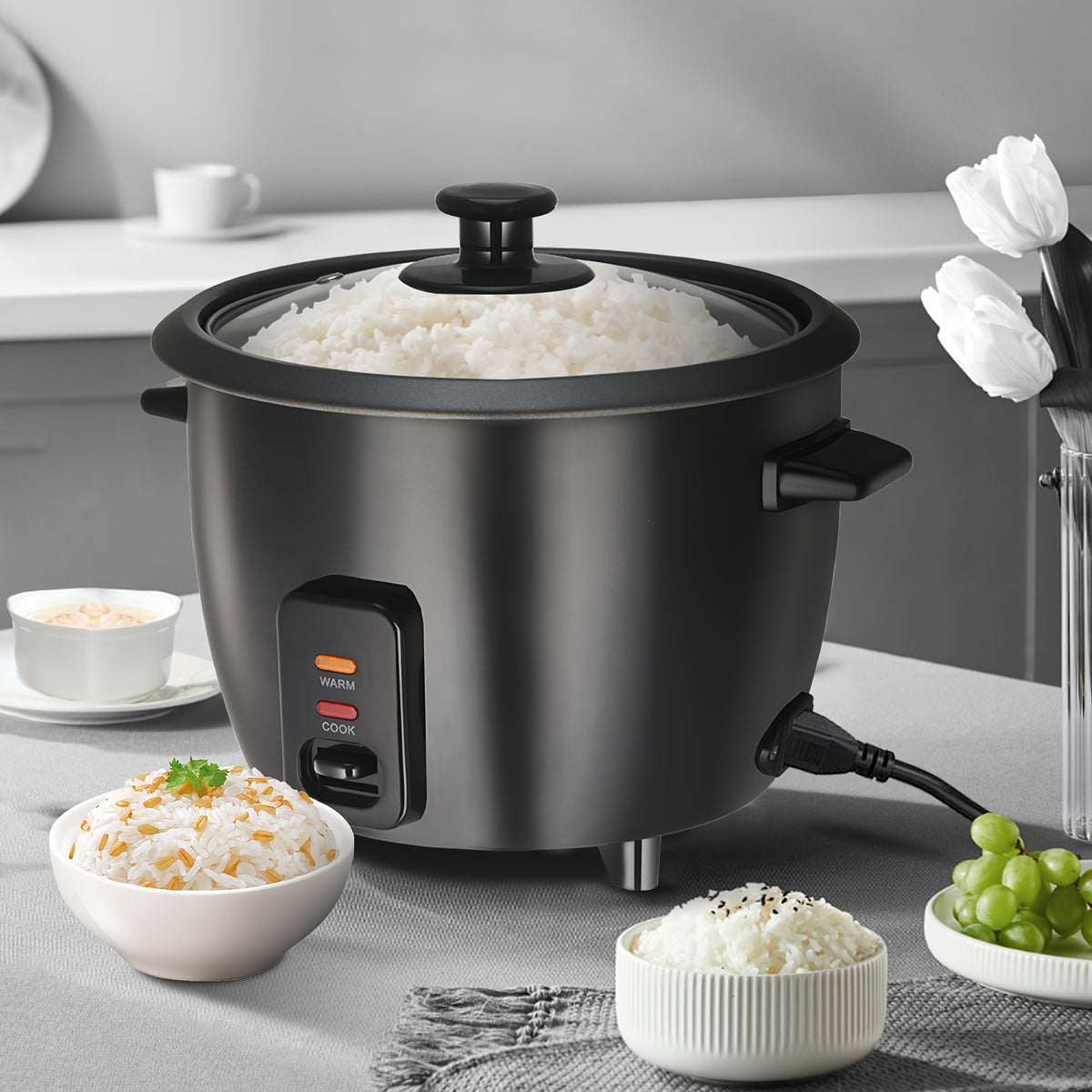 Rice Cooker with Removable Non-Stick Pot, Yogurt Maker with Auto Keep Warm Function, Large Capacity 6-Cup (Cooked) 1.5 Qt, 3-Cup (Uncooked), One-Touch Operation Grain Cooker, Multicooker, Stainless Steel Inner Liner, Steamer, Oatmeal Cooker