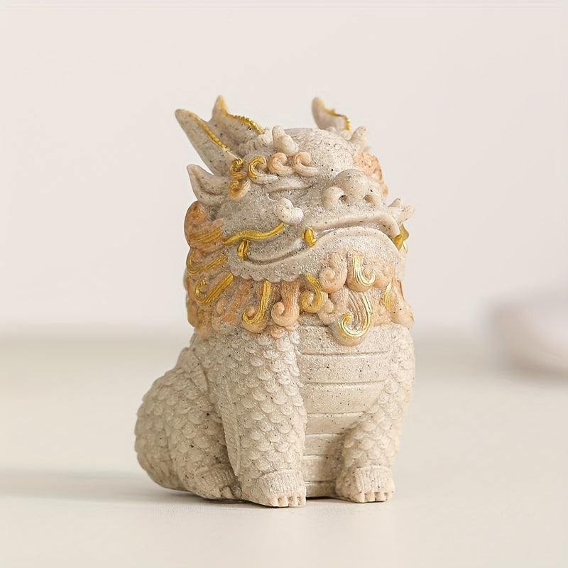1pc of Pixiu Statue Symbolizing Wealth And Blessings - Designed As a Mythical Creature, Made from Stone with Detailed Golden Floral Designs, Perfect for Decorating Your for home Or Office, And an Excellent Gift for Living Room Or Cabinet Display