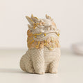 Pixiu Statue with Golden Floral Details, Single Stone Mythical Creature Figurine in Sand, Gray or White for Home Office Tabletop and Cabinet Decor