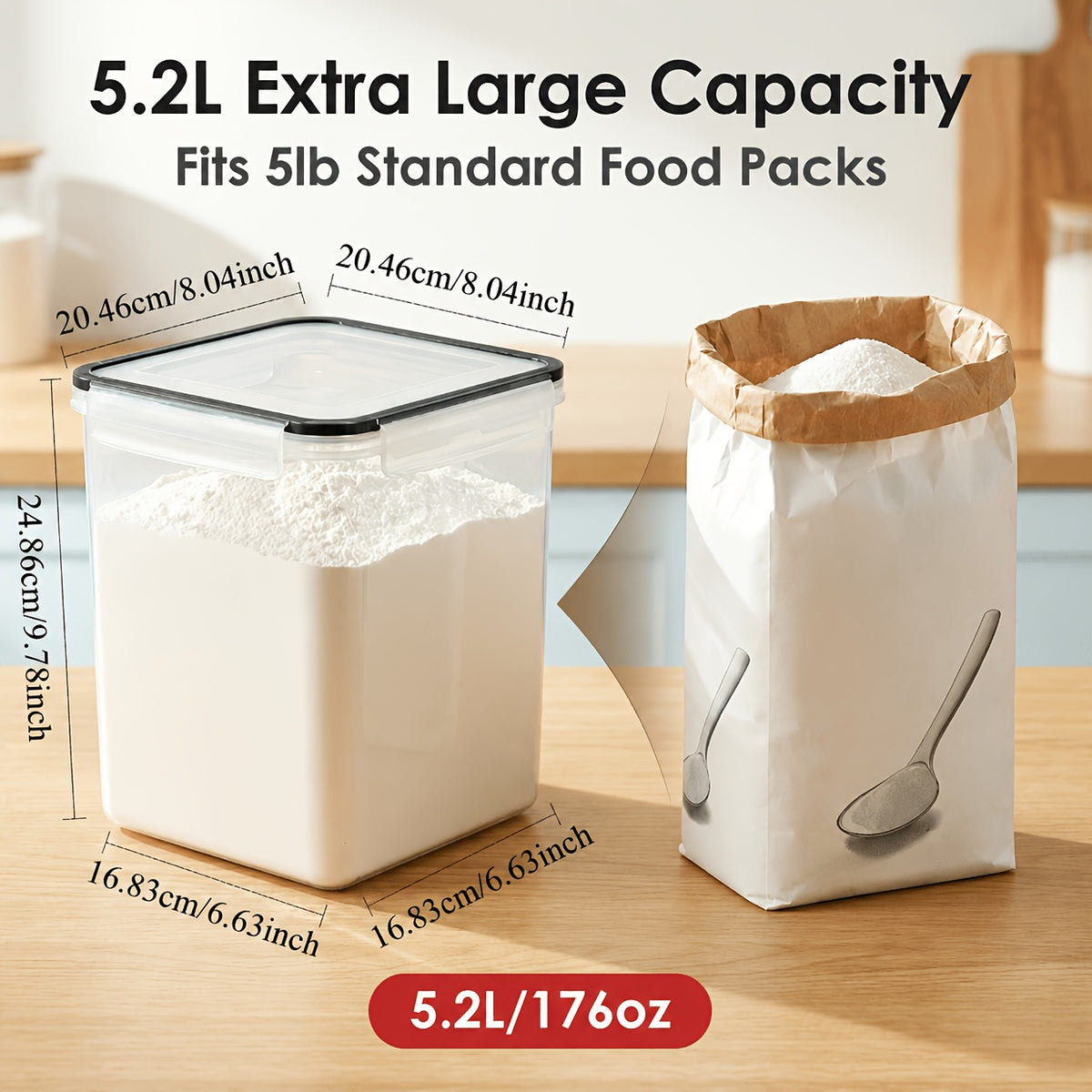 4pcs Large Food Storage Containers, BPA Free Plastic Airtight Canisters for Flour, Sugar, Baking Supplies, Rice with Lids, Black