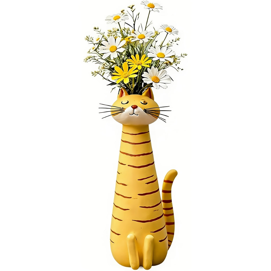 Handmade Bohemian Cat Vase Suitable for - Plastic Cat-Shaped Flower Pot with Retro Style, Desktop Shelf Decoration, Unique Gift for Cat Lovers, Animal Vase for Room Decorations, Plant Holder for Plants & Centerpieces