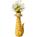 Cat Shaped Vase with Bohemian Retro Style, Plastic Decorative Flower Pot in Yellow or Green for Desktop Shelf Decor and Cat Lover Gifts