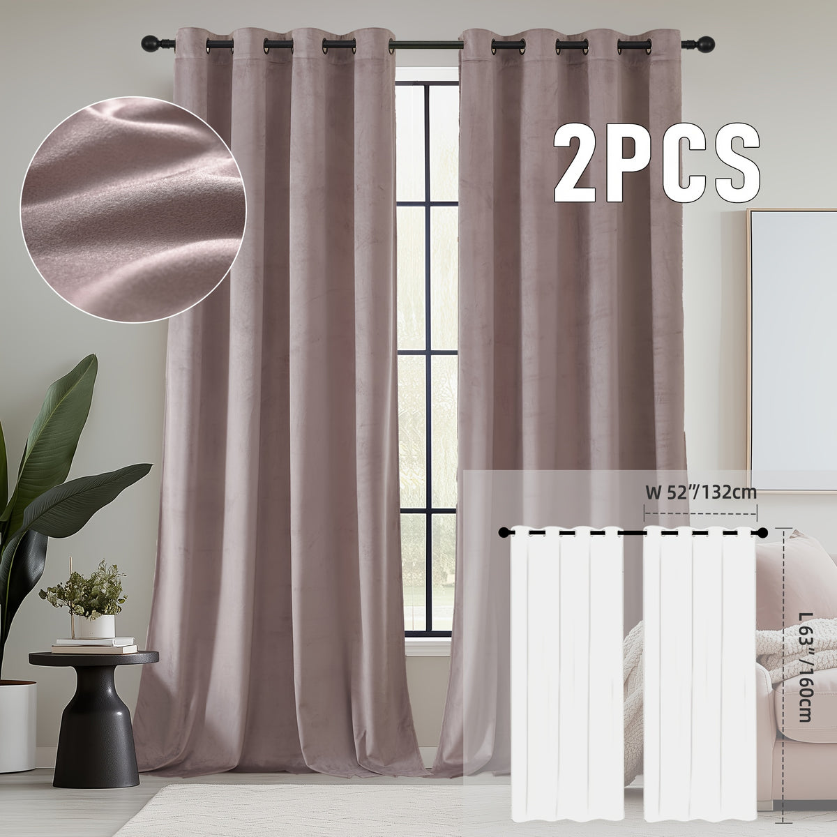 2pcs Velvet Room Darkening Curtains | Vintage Soundproof and Thermal Insulated, Elegant Soft Velvet Grommet Top Curtains for Living Room and Bedroom, Unlined, Solid Color, Fashionable Valentine'S Day Décor