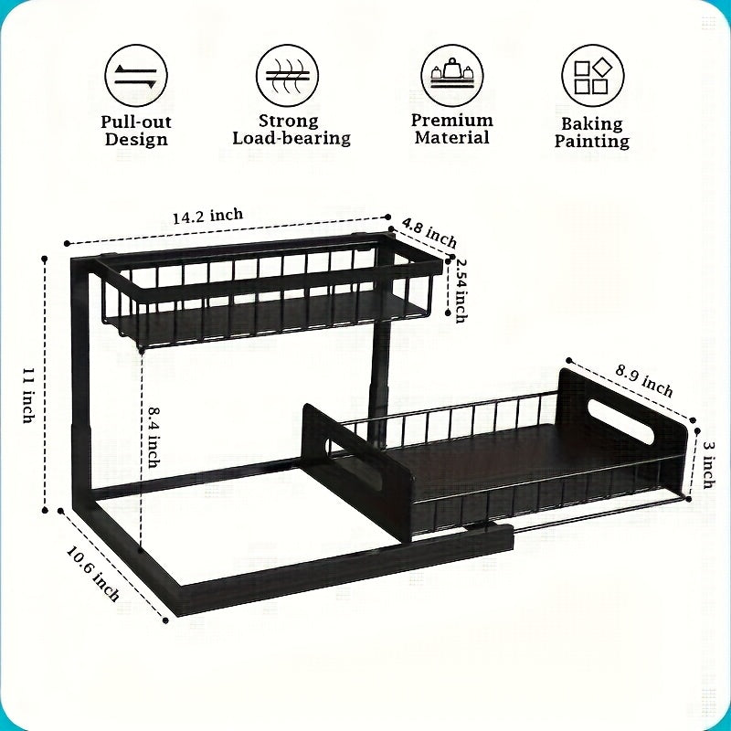 1pc/2pcs Kitchen Racks for Sink Organization And Storage, Double-layer Large-capacity Storage Sink Organization And Storage Racks, Slide-out Cabinet Organization Racks, Kitchen Metal Drawer Storage Racks