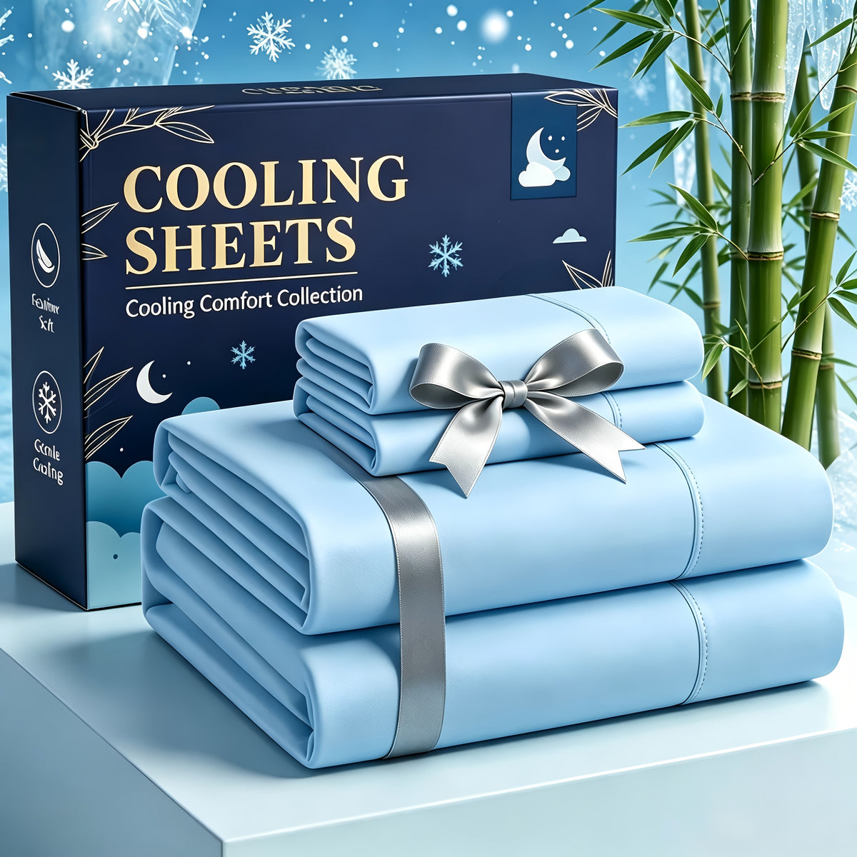 4pcs Cooling bedding - Extra Deep Pocket Breathable And Cooling - Suitable for Hot Sleepers And Sweats, Children Pillowcases, Flat Sheet And Fitted Sheet - A Perfect Gift for Family, Queen And King Sizes, Day Delivery - Random Color