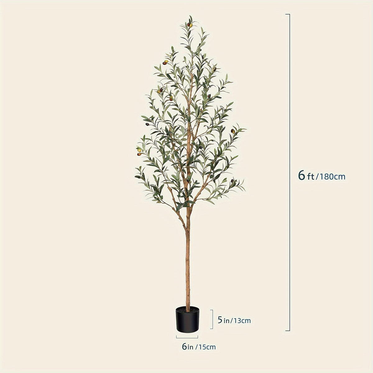 Artificial Olive Tree - Potted Faux Silk Plant with Natural Wood Trunk And Lifelike Fruits - Perfect for Home, Office, Outdoor And Holiday Decor