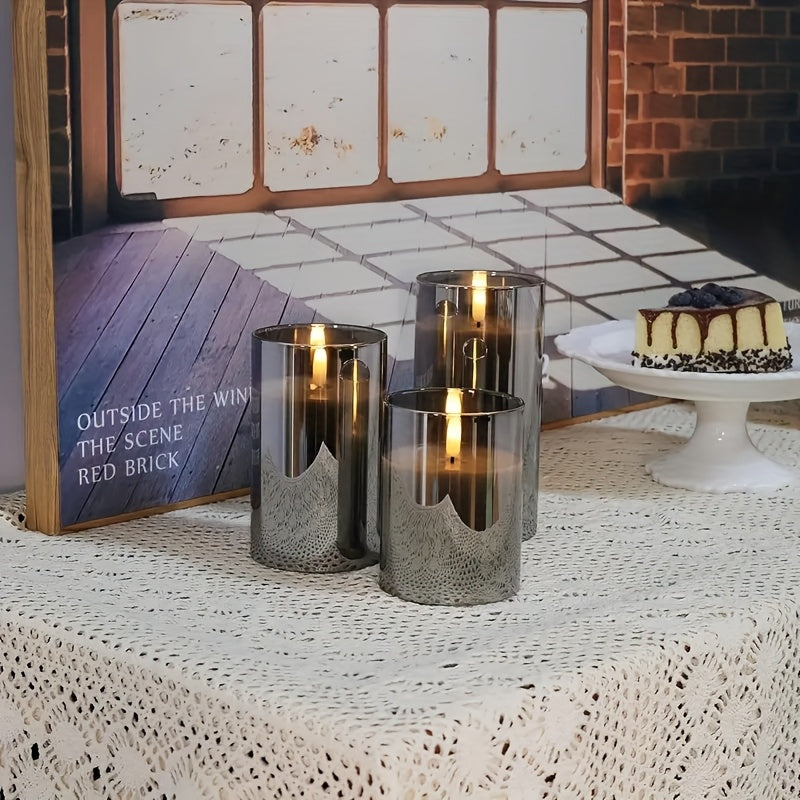 3pcs Flameless LED Candles Battery-Powered with Remote, Realistic Flickering Flame ABS Suitable for Home, Wedding, Christmas, Halloween Decorations - Flameless Cylindrical Candles for Use, Remote Operation, No Smoke