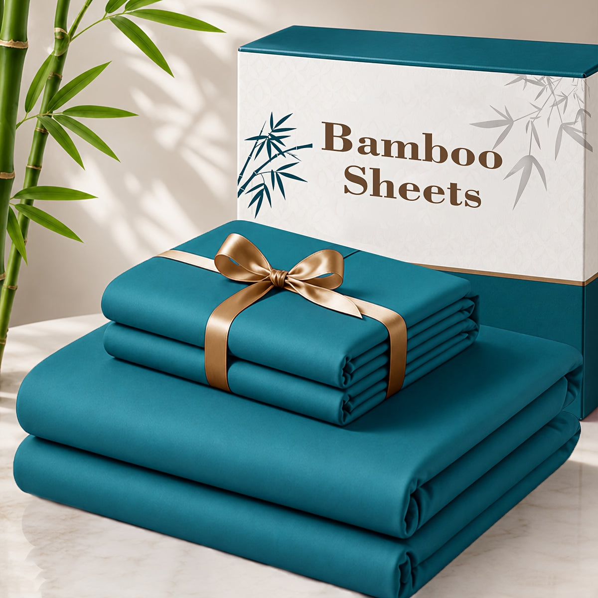3/4pcs Cooling Bamboo Bed Sheet Set, 3000 TC Extra Deep Pocket 20 Inch Bed Sheet, Children Luxury Soft Hotel & Cooling Sheet Set for Hot Sleepers, Wrinkle And Shrink Resistant, Fitted Sheet And Flat Sheet And Pillowcases, Twin/Full/Queen/King