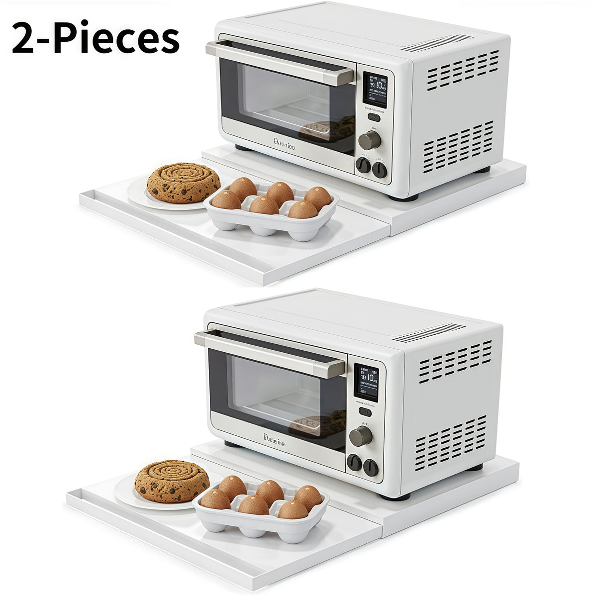 1/2-Pieces Adjustable Metal Pull-Out Rack Organizer - Space-Saving Shelf for Microwave, Oven, Air Fryer & Rice Cooker | Countertop Storage with Hanging Shelf & Drawer Storage, for Coffee Station & Kitchen Appliances (Black/White)