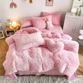 Plush Faux Fur Duvet Cover Set with Pillowcases and Heart Pillow, Soft Machine Washable Bedding for Kids and Teens in Twin Queen King, No Comforter Insert