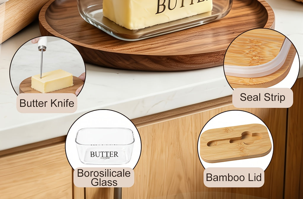 Large Glass Butter Dish with Lid Upgraded The Capacity to Holds 1lb of Butter Butter Keeper with Knife for Countertop and High-quality Seal Kitchen Decor and Gifts for Countertop and Refrigerator Door Shelf