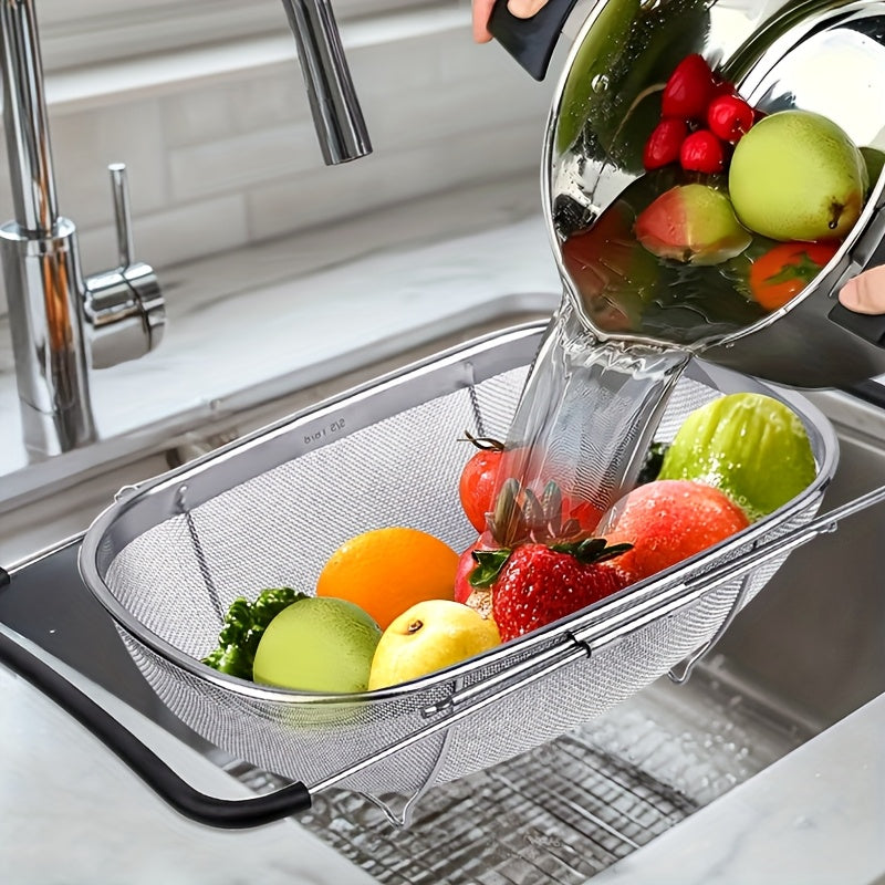 Expandable Stainless Steel Filter with Fine Mesh And Drain Basket - Suitable for Vegetables And Fruits, Kitchen Essentials, Food Safety, Filtered Vegetables, Halloween Gift