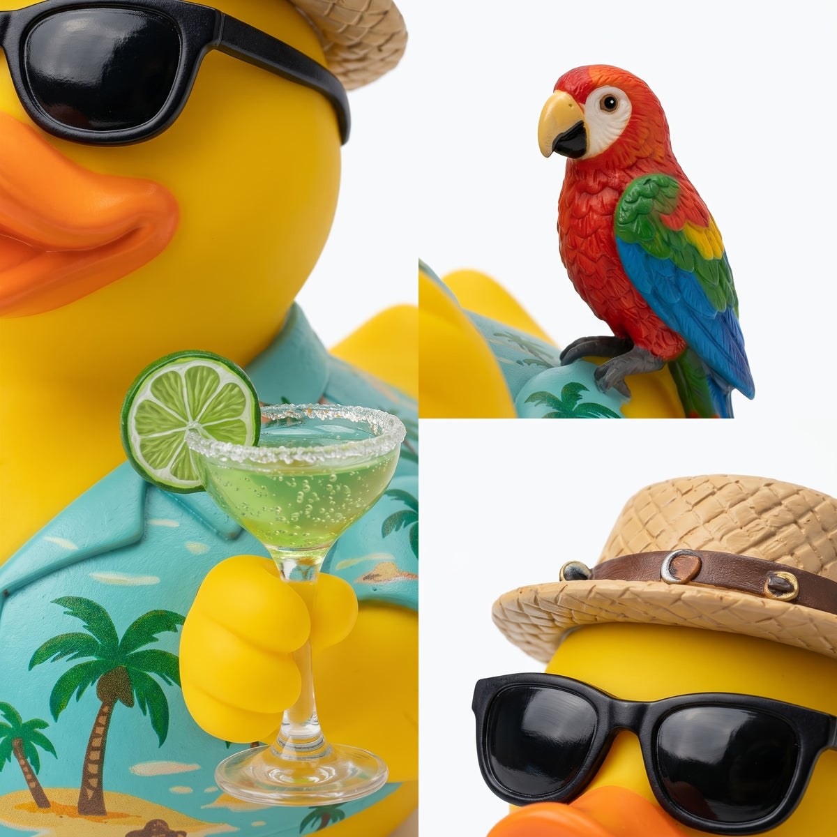 Cocktail Beach Duck, Special Summer Edition. Exquisite Craft Ornament. Perfect for Outdoor Scenes, Pool Parties, Beach Parties, Hawaiian Styles Seaside Vacations. Ideal Decor for Summer-Themed Shoots And Thoughtful Seasonal Gifts
