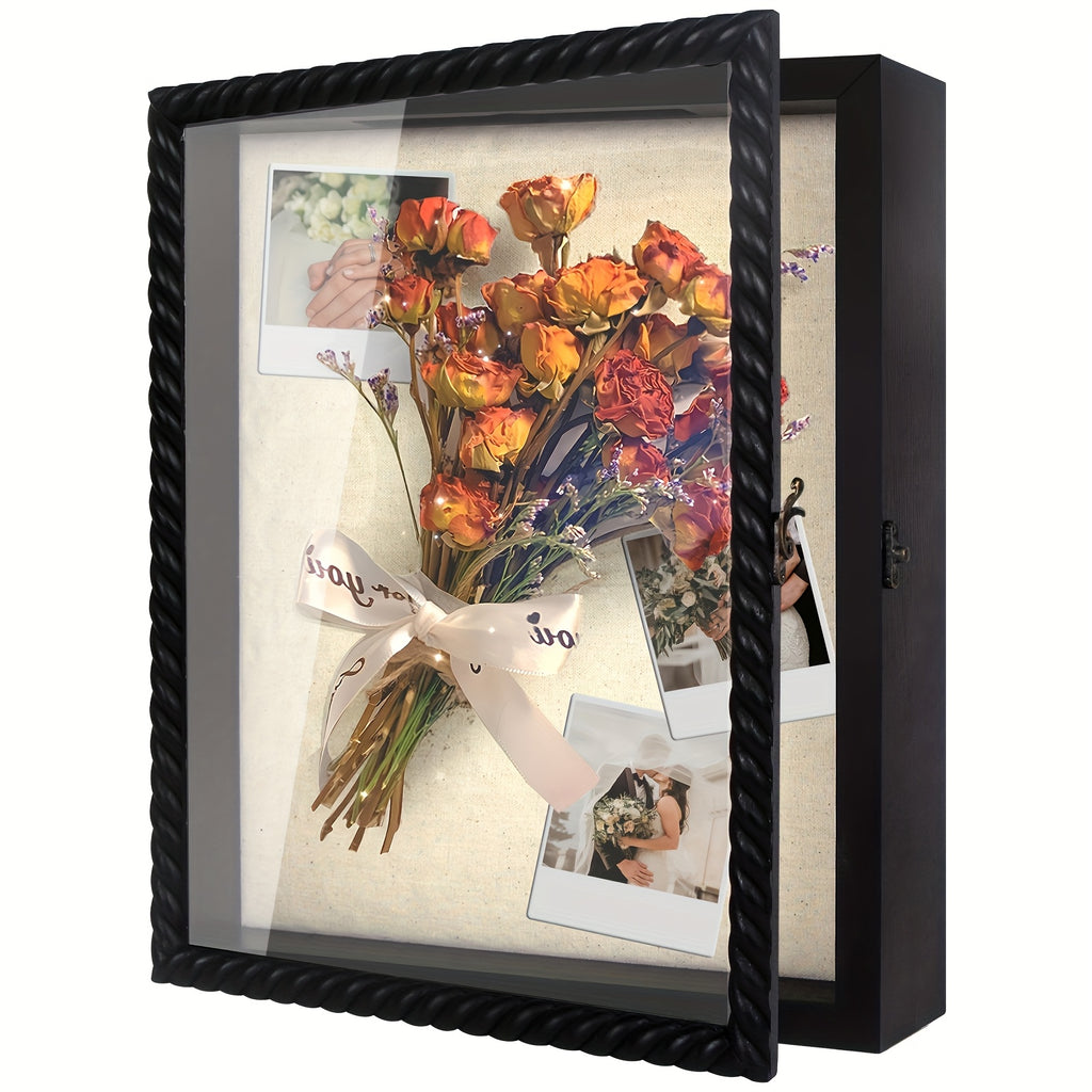 11X14/12X16 Shadow Box Frame with Linen Back - Large Rustic Memory Display Case for Flowers, Pictures, Championship Rings, Medals, Coins, Pins Collection And More, Including 4 Removable Shelves