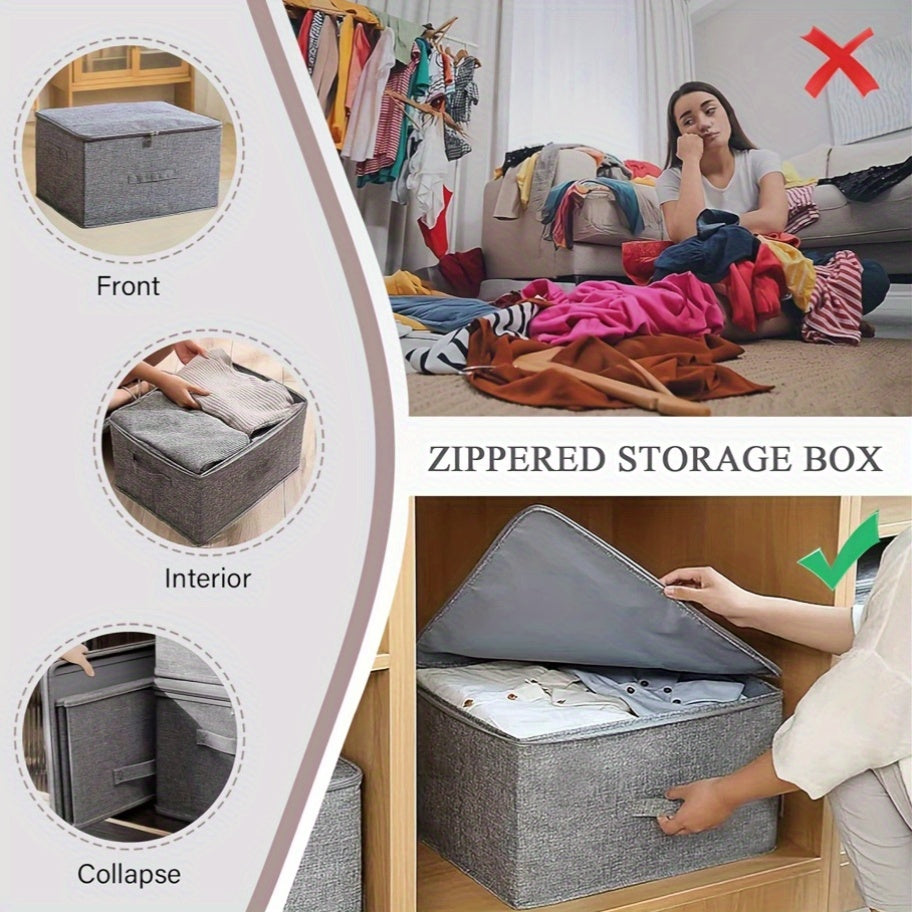 4pcs, Extra-large Foldable Cationic Storage Box, Waterproof Storage, Bed Sheet Organizers, Foldable Storage And Organization Boxsuitable For Wardrobes, Bedrooms, Kitchens, Books, Multi-functional Storage And Organization Box(dual Zippers, 3 Handles)