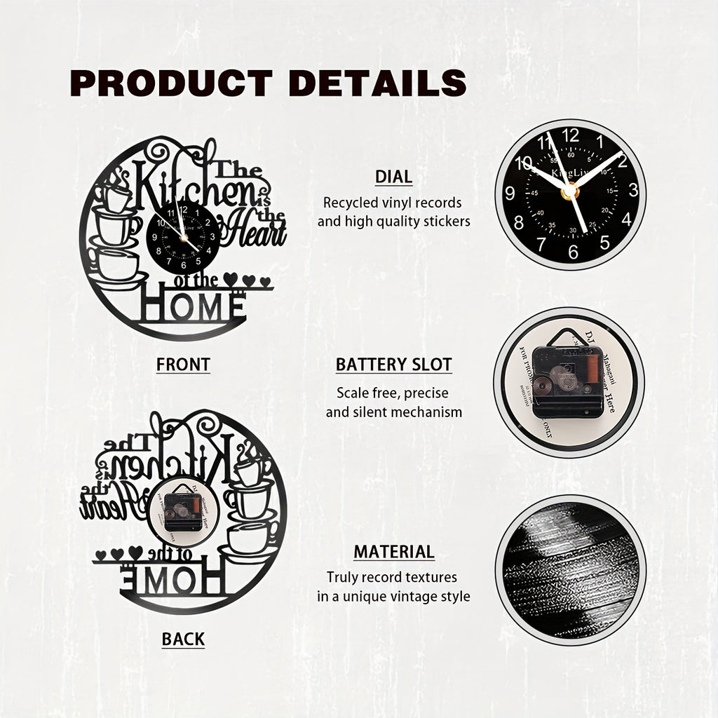 1pc Coffee Vinyl Record Wall Clock, Wall Decoration Art Decoration, Coffee Cup Design Wall Clock - Coffee Clock Silent Home Decoration, Living Room Bedroom Kitchen Bathroom, Christmas Gift/New Year Gift, Special Surprise