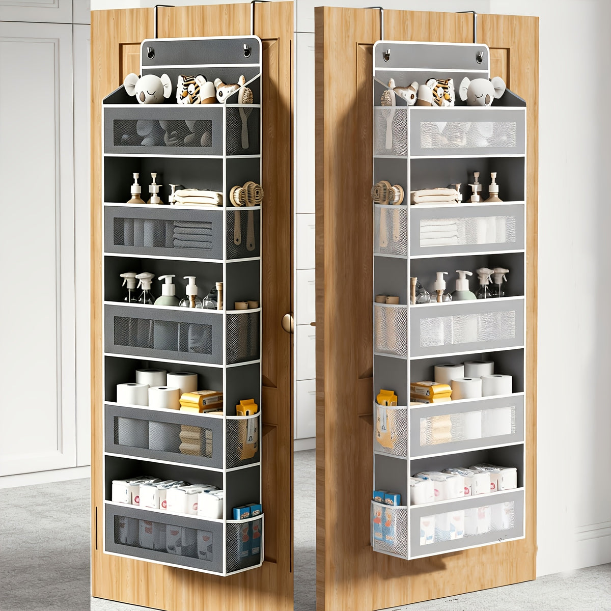 Door Storage Organizer, 5-Tier Hanging Over-the-Door Organizer with 5 Large-Capacity Pockets, Anti-Tip 44 Lbs Load Capacity Back-of-Door Storage Organizer, Suitable for Bedroom, Bathroom, Pantry, Room Storage And Collection Use, Cabinet Hanging Door
