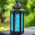 Moroccan Candle Lantern Holder, 10.5 Inch Metal and Floral Embossed Glass Decor for Hanging or Table Displays, Weddings, Ramadan and Home Accents
