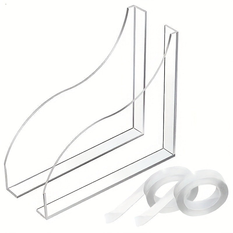 2pcs Transparent Curved Splash Guards - Heavy-Duty Splash-Proof Design, Tool-Free Adhesive Installation (No Drilling), Durable Acrylic Bathroom Guards with Modern Curved Shape for Bathtub, Sink, Shower - -Splash Protection