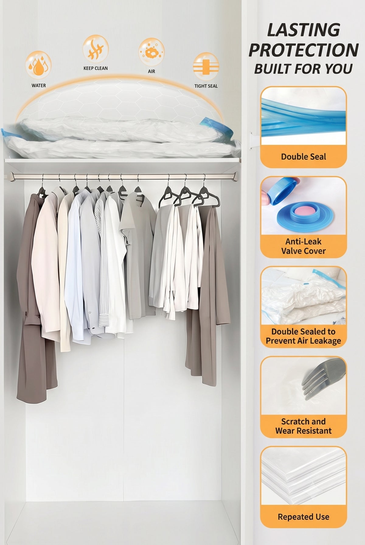 Jumbo Vacuum Storage Bags, Vacuum Seal Bags for Clothing, Travel Space Saver Bags for Luggage Clothes Pillows Comforters Blankets Bedding 4pcs 8pcs 10pcs 12pcs 20pcs 30pcs