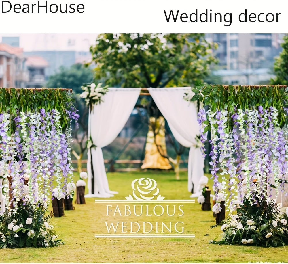 24 Pack (Total 90 Feet) Artificial Fake Wisteria Vine Rattan Hanging Garland Flowers String Home Party Wedding Decor (24, Purple)