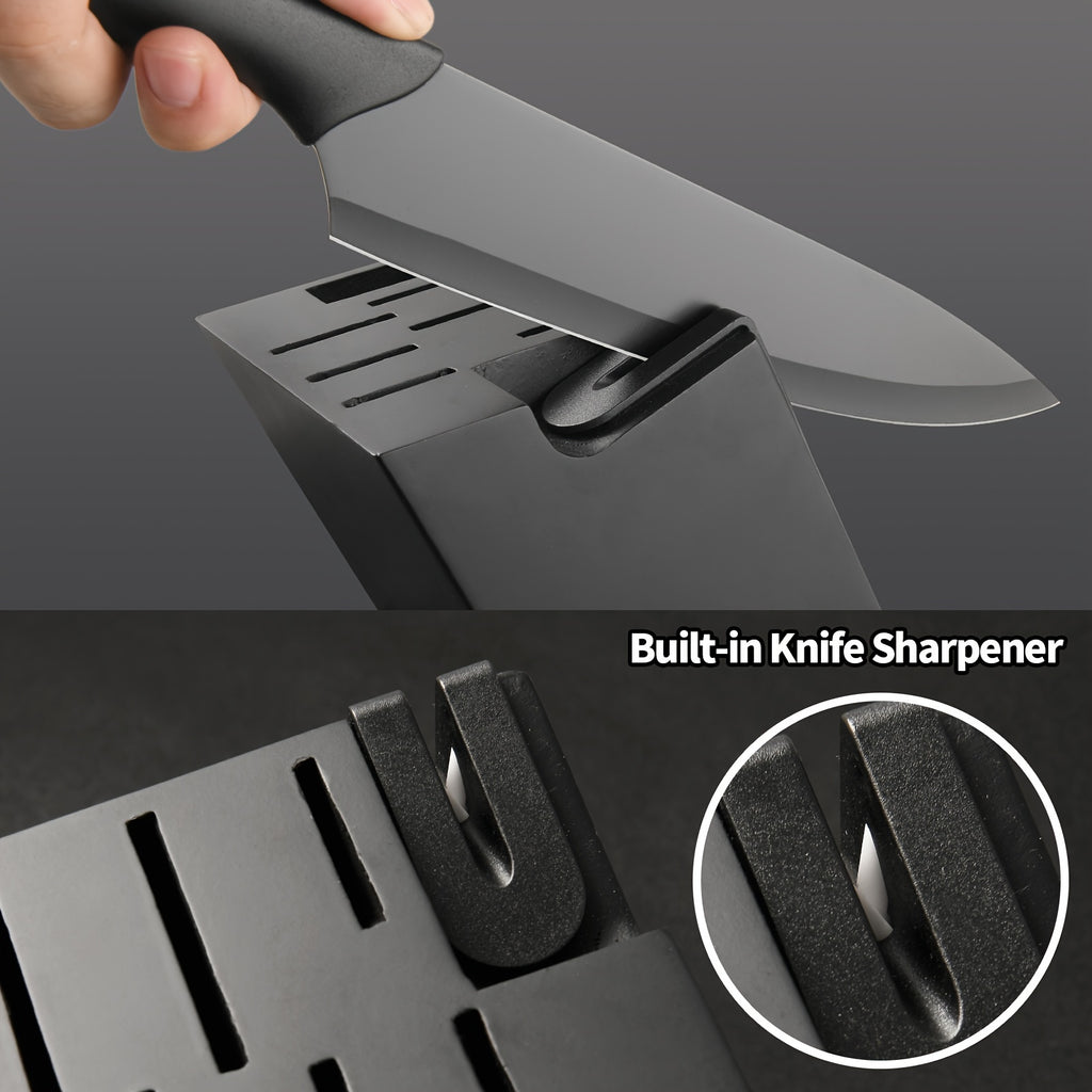 15pcs Professional Black-Coded Kitchen Knife Set With Black Wooden Block, Non-Slip ABS Handle Chef'S Knife, Plastic Cutting Board, And Kitchen Shears. Ideal For Home And Restaurant Use. The Perfect Gift For Thanksgiving, Christmas, And New Year.