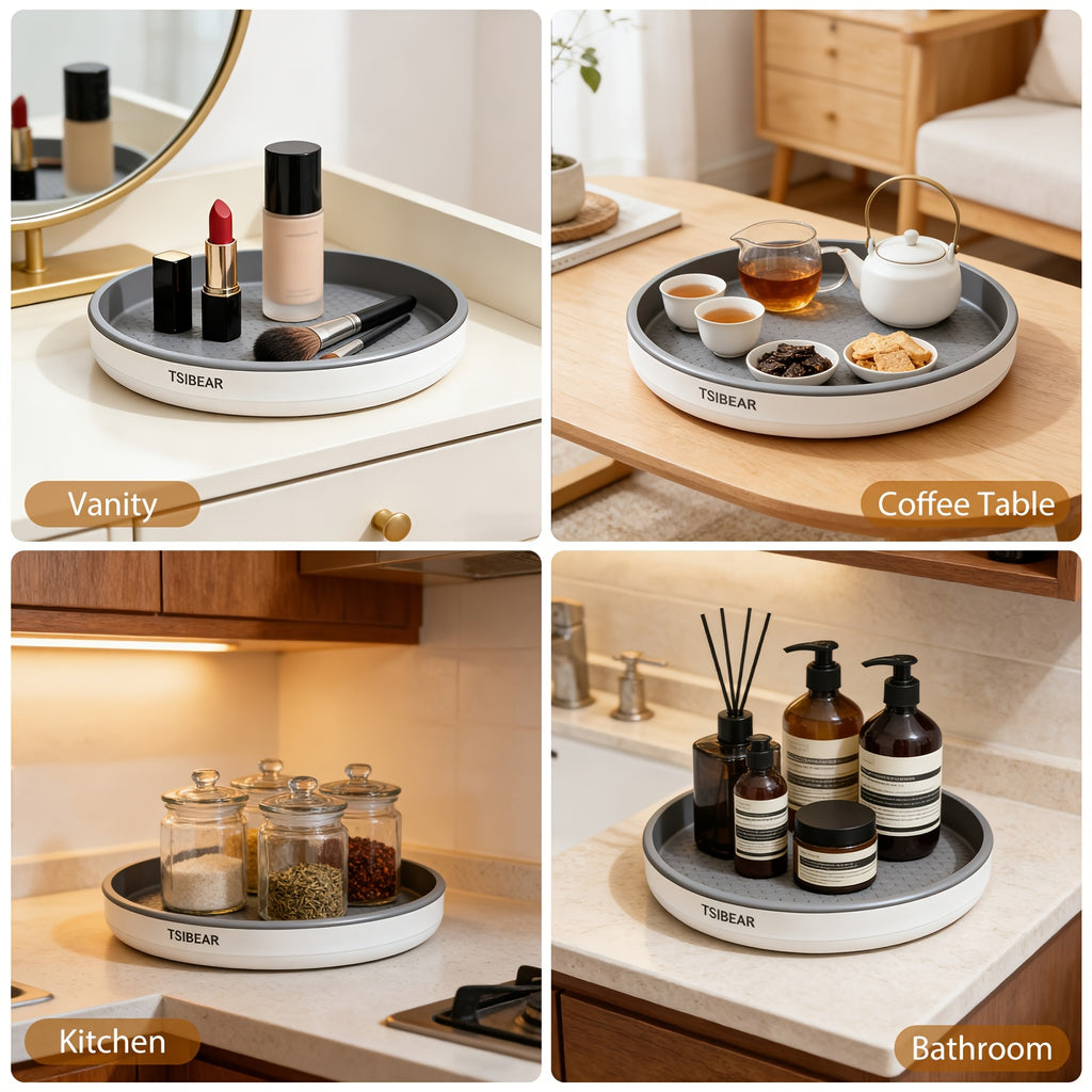 360° Rotating Lazy Susan Turntable Organizer – Non-Slip Spice Rack for Kitchen Cabinet, Countertop & Dining Table – Single-Layer Tray for Jars And Condiments