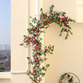 Artificial Rose Garland with Layered Petals and Lush Greenery, Decorative Flower Vine for French Country Home Styling, Wedding Tables and Romantic Displays