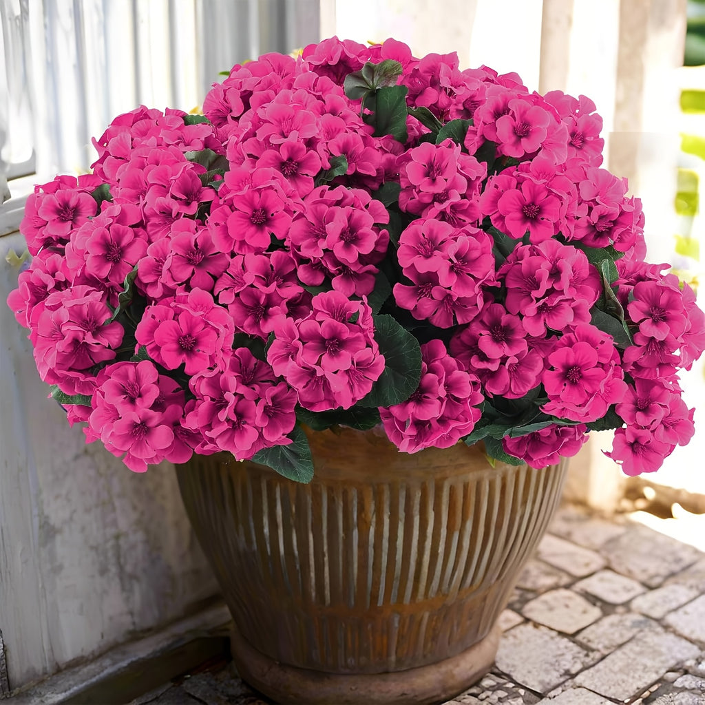 8/16 Bundles 13.77 In Artificial Geranium Flowers For Outdoors Geranium Flowers Outdoor Red Artificial Flowers UV Resistant Garden Plants Faux Flowers For Home Kitchen Table Centerpieces Patio Decor