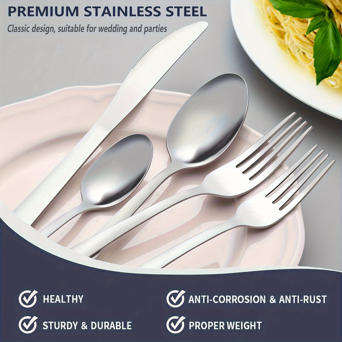 60/90pcs Stainless Steel Silverware Suitable for Multiple People to Use, Steak Knife, Salad Fork, Dessert Spoons, Cutlery Set with Gift Box, Kitchen Accessories, Home Outdoor, Wedding Camping Stuff, Halloween Party Gift, Dishwasher Safe