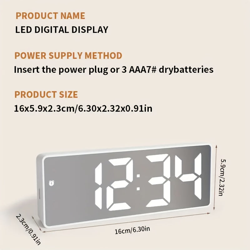 Contemporary LED Desk Clock with Temperature Display Brightness Adjustment Night Modes Snoozes Functions 12/24Hour Mode LED Electronic Clock for Bedroom