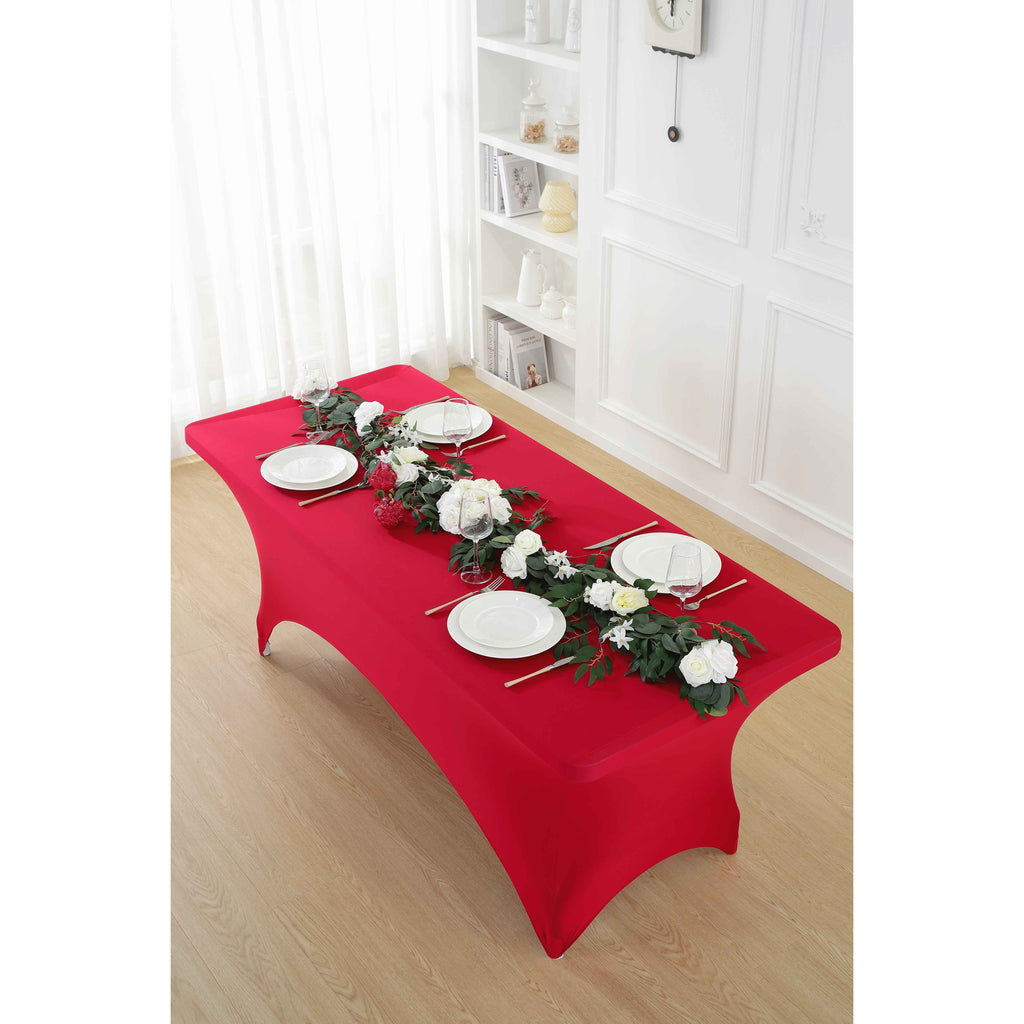 1pcs 4ft/6ft/8ft Spandex Tablecloth, Fitted tablecloth, Wrinkle Resistant Stretchable Rectangle Table Cover For Event, Wedding & Parties