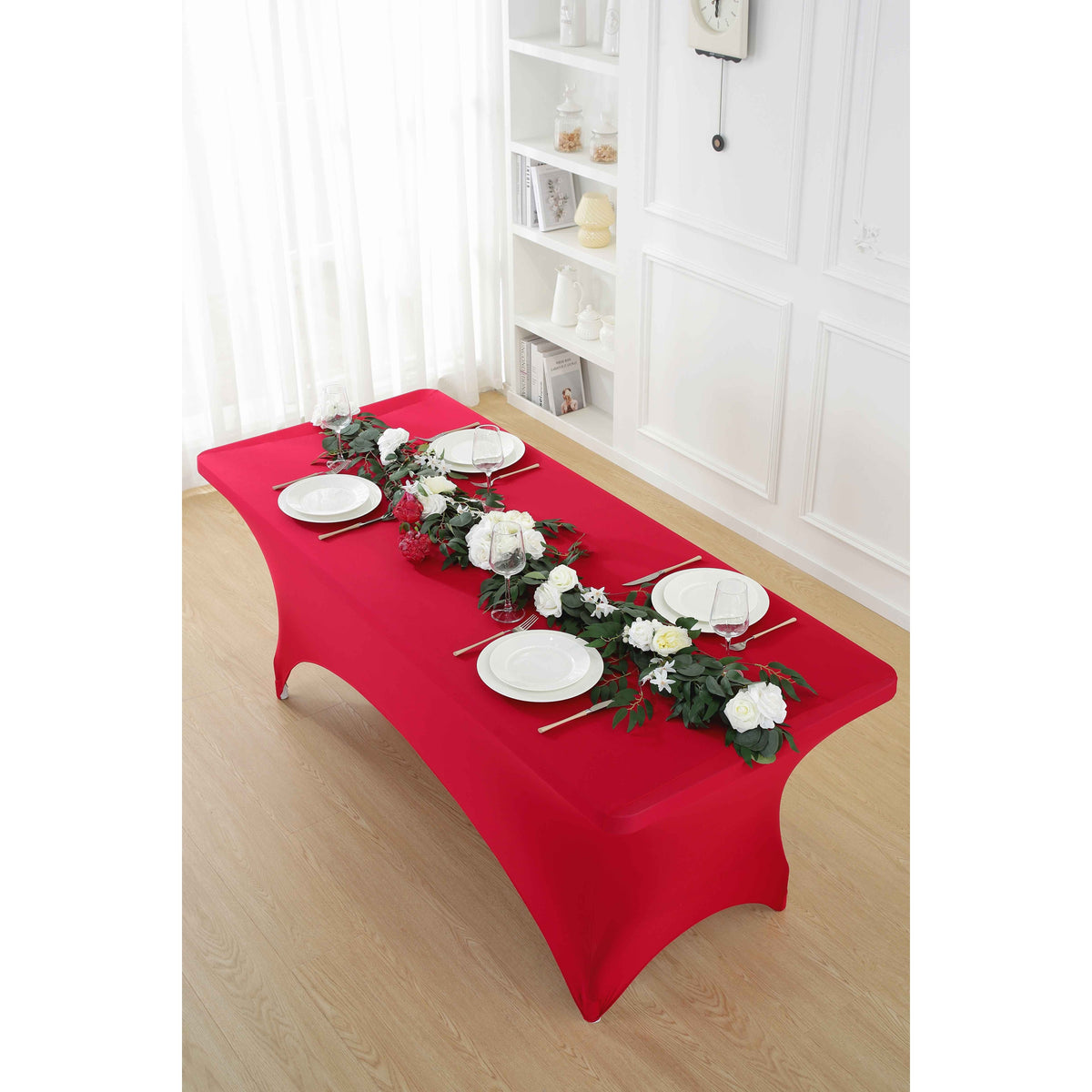 1pcs 4ft/6ft/8ft Spandex Tablecloth, Fitted tablecloth, Wrinkle Resistant Stretchable Rectangle Table Cover For Event, Wedding & Parties